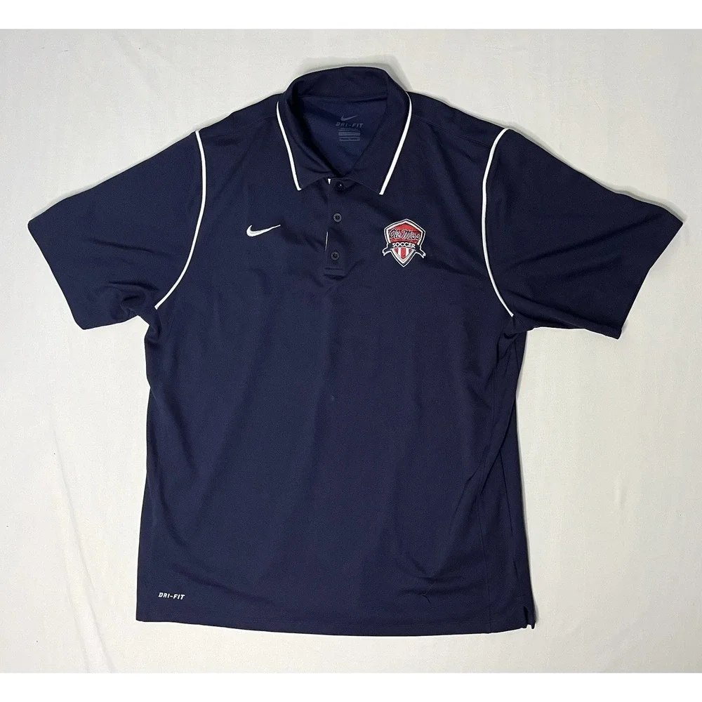 Nike Dri Fit Ole Miss Rebels Soccer Polo Shirt Men's Size XL Blue Short Sleeve